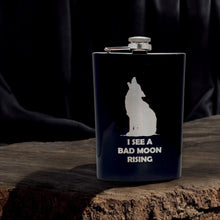 Load image into Gallery viewer, 8oz BLACK I See a Bad Moon Rising Flask