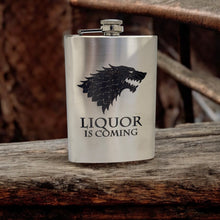 Load image into Gallery viewer, 8oz Liquor Is Coming Stainless Steel Flask