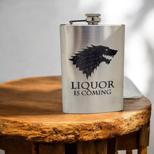 Load image into Gallery viewer, 8oz Liquor Is Coming Stainless Steel Flask