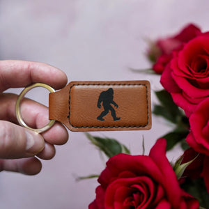 Keychain - Rectangle - Bigfoot Sasquatch - Leather