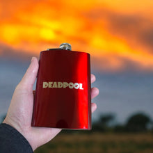 Load image into Gallery viewer, 8OZ Deadpool Flask - BLACK, RED, STAINLESS, OR 6OZ LEATHER