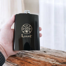 Load image into Gallery viewer, 8oz BLACK Seven Deadly Sins LUST Flask