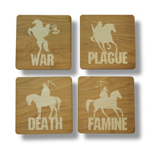 Load image into Gallery viewer, 4 Horsemen Wood Coaster Set of four 4x4in Raw Wood