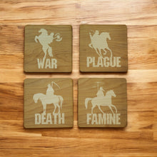 Load image into Gallery viewer, 4 Horsemen Wood Coaster Set of four 4x4in Raw Wood