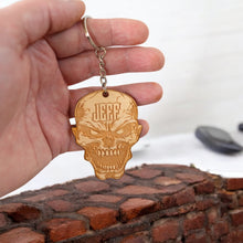 Load image into Gallery viewer, Keychain - PERSONALIZED Angry Skull - Birch wood