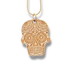 Load image into Gallery viewer, Necklace - Sugar Skull - Snake and Cable Link chains - Birch wood