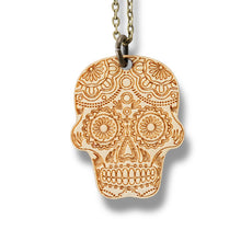 Load image into Gallery viewer, Necklace - Sugar Skull - Snake and Cable Link chains - Birch wood