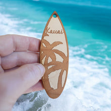 Load image into Gallery viewer, Ornament - Kauai Palm Tree Surfboard - Raw Wood Maple