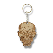 Load image into Gallery viewer, Keychain - Angry Skull - Birch wood