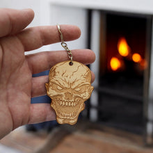 Load image into Gallery viewer, Keychain - Angry Skull - Birch wood