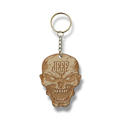 Keychain - PERSONALIZED Angry Skull - Birch wood