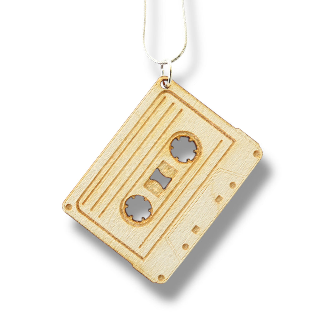 Necklace - Cassette Tape - Key of Life Snake and Cable Link chains - Birch Wood