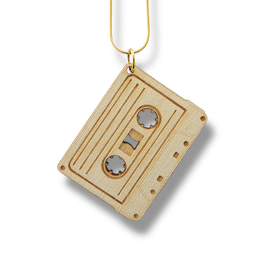Necklace - Cassette Tape - Key of Life Snake and Cable Link chains - Birch Wood
