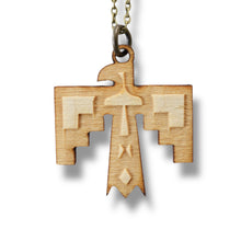 Load image into Gallery viewer, Necklace - Thunderbird Native American - Snake and Cable Link chains - Birch wood