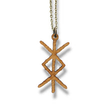 Load image into Gallery viewer, Necklace - Viking Protection Rune - Snake and Cable Link chains - Birch wood