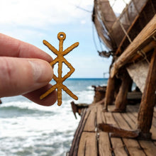 Load image into Gallery viewer, Necklace - Viking Protection Rune - Snake and Cable Link chains - Birch wood