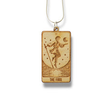 Load image into Gallery viewer, Necklace - The Fool Card - Snake and Cable Link chains - Birch wood