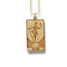 Load image into Gallery viewer, Necklace - The Fool Card - Snake and Cable Link chains - Birch wood