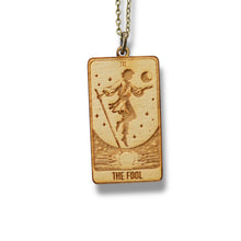 Load image into Gallery viewer, Necklace - The Fool Card - Snake and Cable Link chains - Birch wood