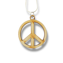 Load image into Gallery viewer, Necklace - Peace Symbol - Snake and Cable Link chains - Birch wood