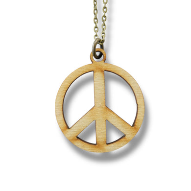 Necklace - Peace Symbol - Snake and Cable Link chains - Birch wood