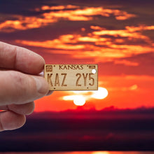Load image into Gallery viewer, Necklace - Kansas License Plate - Key of Life Snake and Cable Link chains - Birch Wood