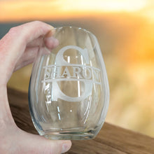 Load image into Gallery viewer, 15oz PERSONALIZED - Stemless Wine Glass + Coaster - Split letter monogram