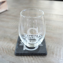 Load image into Gallery viewer, 15oz PERSONALIZED - Stemless Wine Glass + Coaster - Split letter monogram
