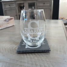 Load image into Gallery viewer, 15oz PERSONALIZED - Stemless Wine Glass + Coaster - Split letter monogram
