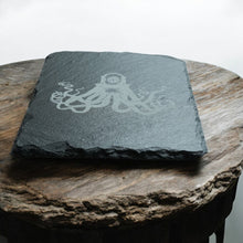 Load image into Gallery viewer, 15oz Stemless Wine Glass Set - Steampunk Octopus + Slate Coaster