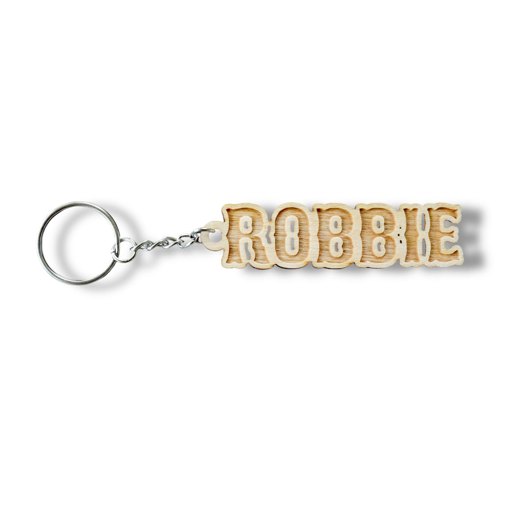 Keychain - PERSONALIZED With your name  - Birch wood