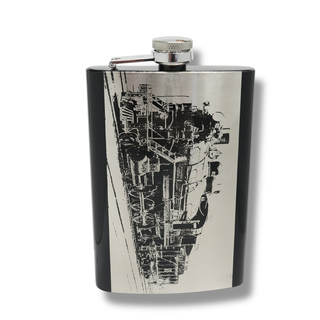 8oz BLACK Steam Locomotive Flask Train Novelty