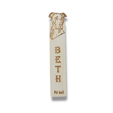 Bookmark - PERSONALIZED Pit bull Dog - Birch wood