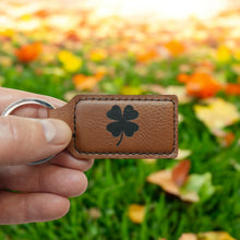 Load image into Gallery viewer, Keychain - Rectangle - 4 Leaf Clover - Leather - Irish