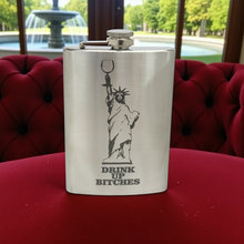 Load image into Gallery viewer, 8oz Drink Up Bitches - Statue of Liberty Stainless Steel Flask