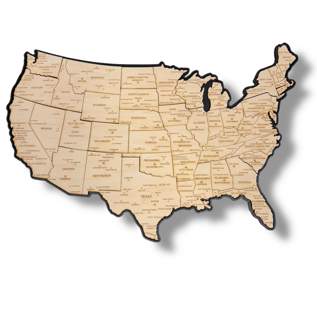 Detailed 50 State map with cities Puzzle - 26x18 Inches - 52 Piece Wood
