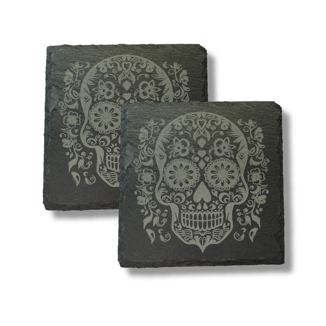 Coaster - Slate - Sugar Skull - SET OF 2 - Day of the Dead