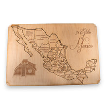 Load image into Gallery viewer, 31 States of Mexico With Pyramid - PERSONALIZED - Puzzle Map - Art Kit - Raw Wood 18x12 Inches - 32 pieces