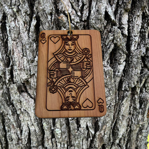 Queen of Hearts Card - Cedar Ornament