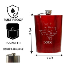 Load image into Gallery viewer, 8oz Flask - Texas with Cities PERSONALIZED