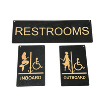 Load image into Gallery viewer, Restrooms Inboard and Outboard signs BLACK