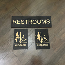 Load image into Gallery viewer, Restrooms Inboard and Outboard signs BLACK