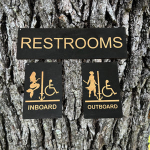 Restrooms Inboard and Outboard signs BLACK