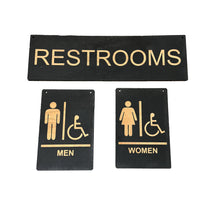 Load image into Gallery viewer, Restrooms Men and Women signs BLACK