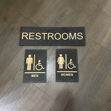 Load image into Gallery viewer, Restrooms Men and Women signs BLACK