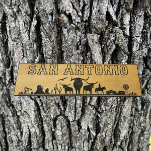 San Antonio Plaque with Landscape BLACK Sign 3x11