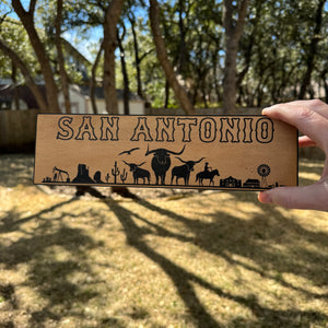 San Antonio Plaque with Landscape BLACK Sign 3x11