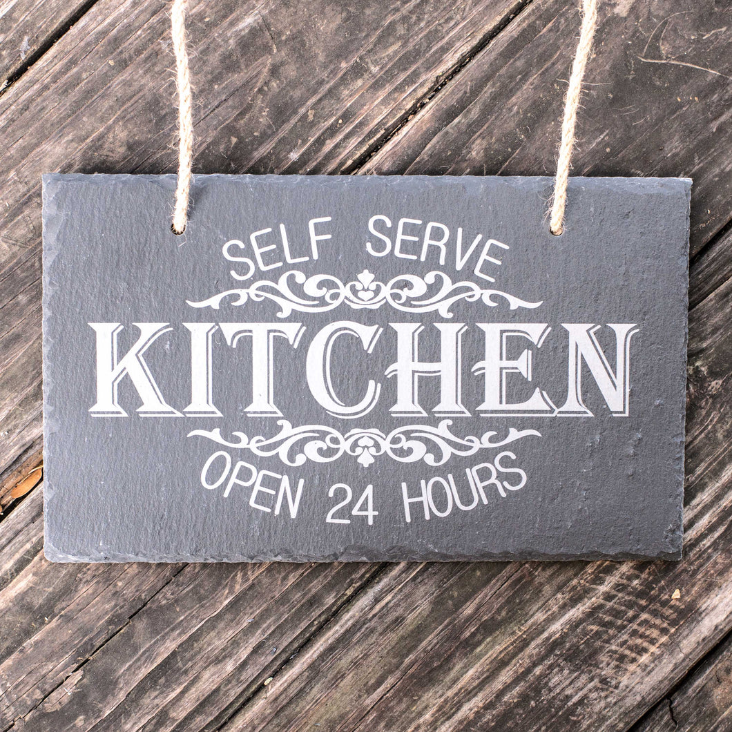 Sign - Slate - Self serve kitchen open 24 hours - 12x7in