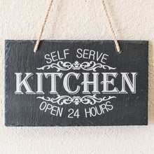 Load image into Gallery viewer, Sign - Slate - Self serve kitchen open 24 hours - 12x7in