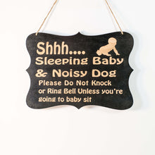 Load image into Gallery viewer, Shhh Sleeping Baby Door Sign 9x6.5in Painted Wood